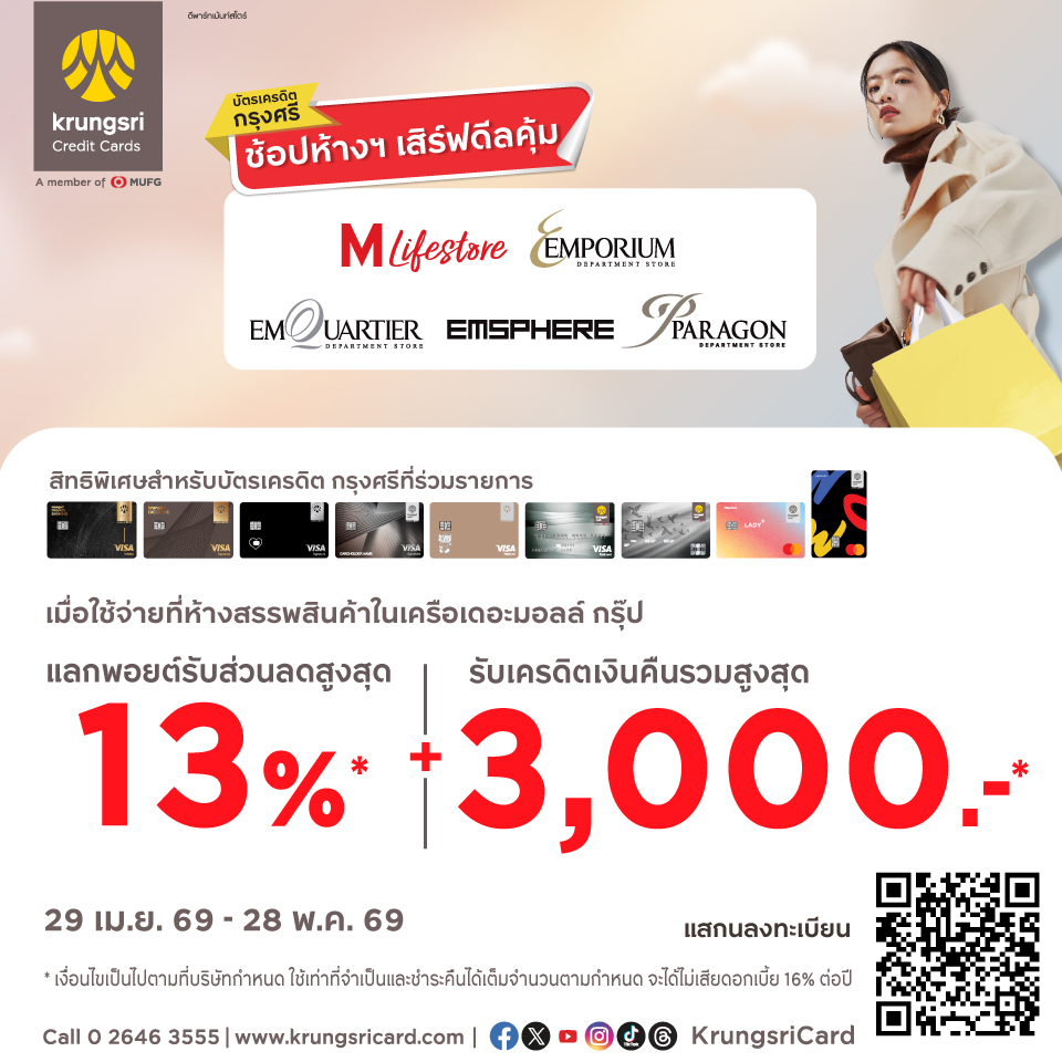 KCC แลกรับส่วนลดเพิ่มสูงสุด 13% และรับเครดิตเงินคืนรวมสูงสุด 3,000 บาท