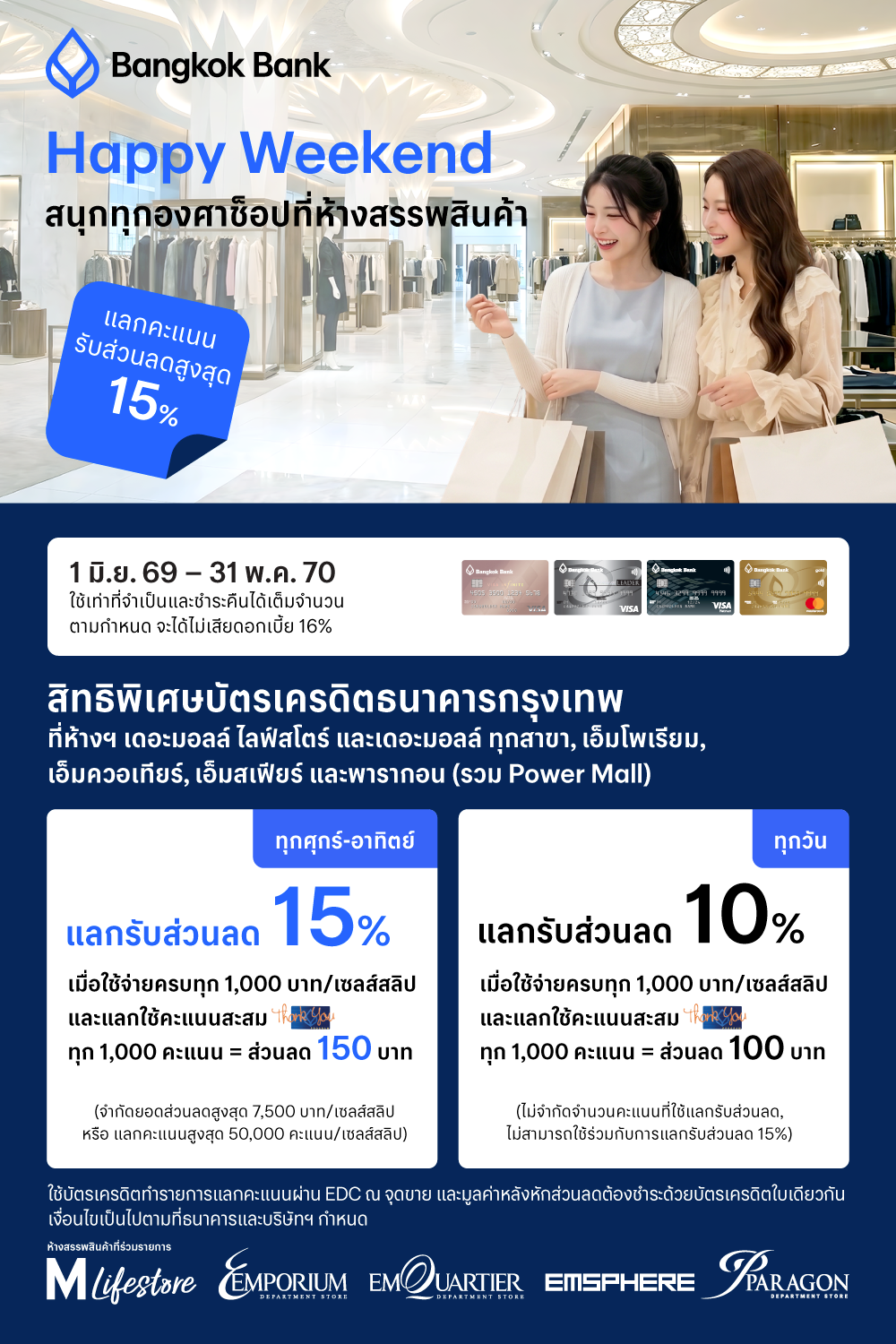 บัตรเครดิต BBL แลกรับส่วนลดสูงสุด 15%